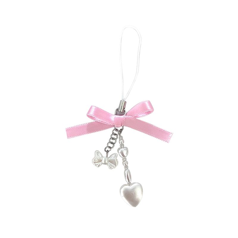 [Handmade] Pink satin ribbon phone keyring