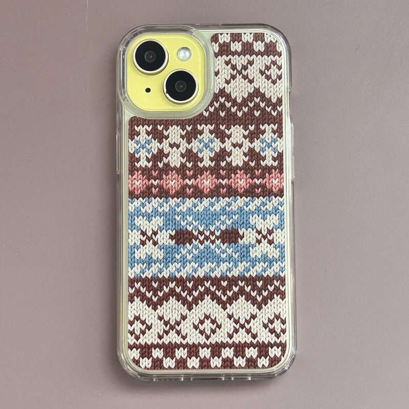 FAIR ISLE KNIT HARD JELL CASE_ BROWN