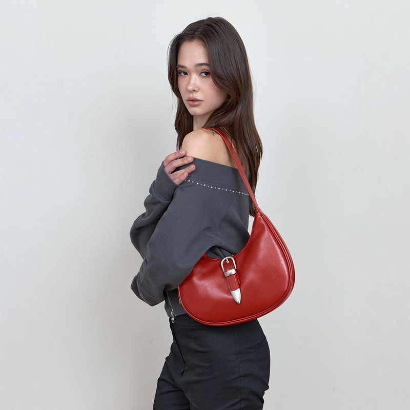 C DOUBLE BELT MINI HOBO BAG_RED