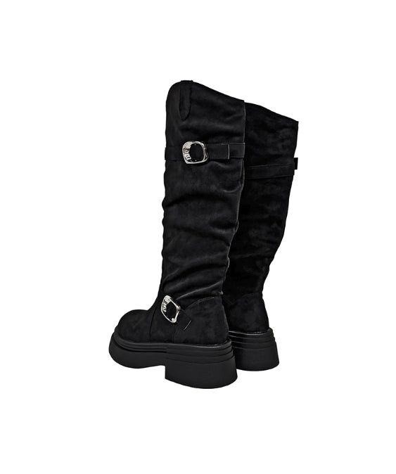 Double Buckle Suede Platform Sole Long Boots