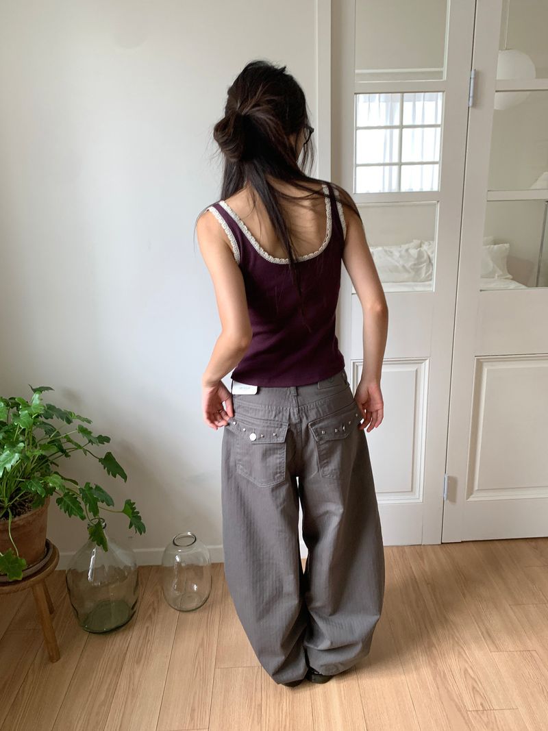 TWILL BACK POCKET STUD PANTS (3C)
