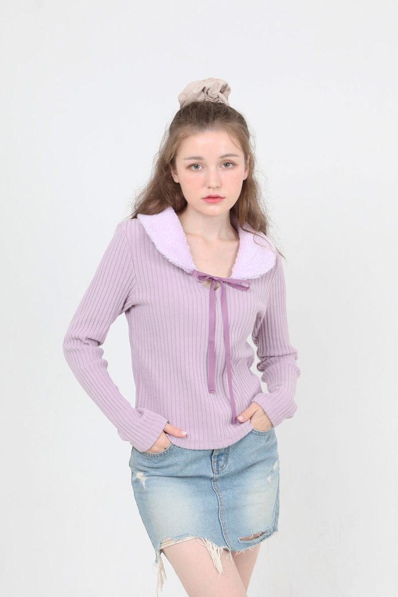 cattline(カトリーヌ)の「fur collar knit t-shirt purple(Tops)」