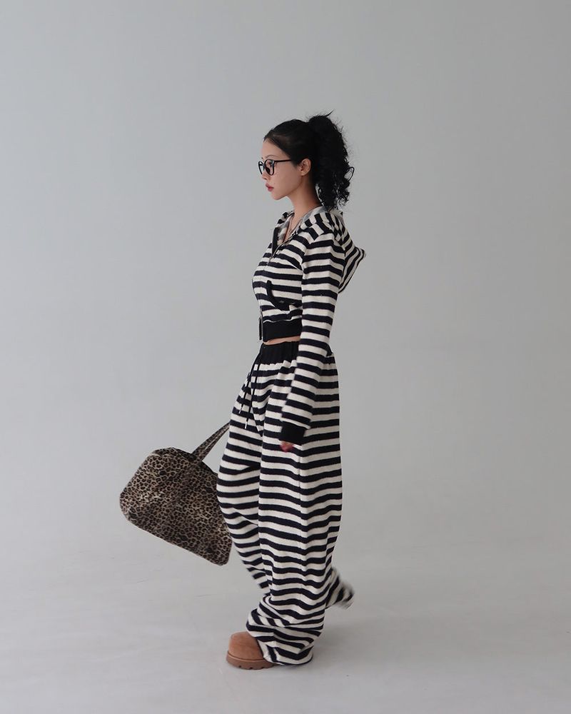 Tsuki Stripe Hooded Zip-Up Jacket