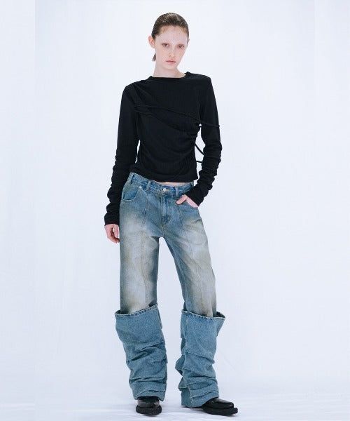 OVERLAP TUCK DENIM PANTS