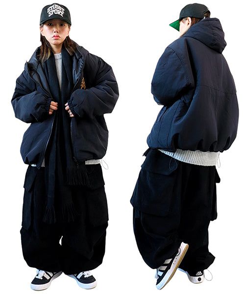 Oversized Two-Way Washed Puffer Jacket (6oz)