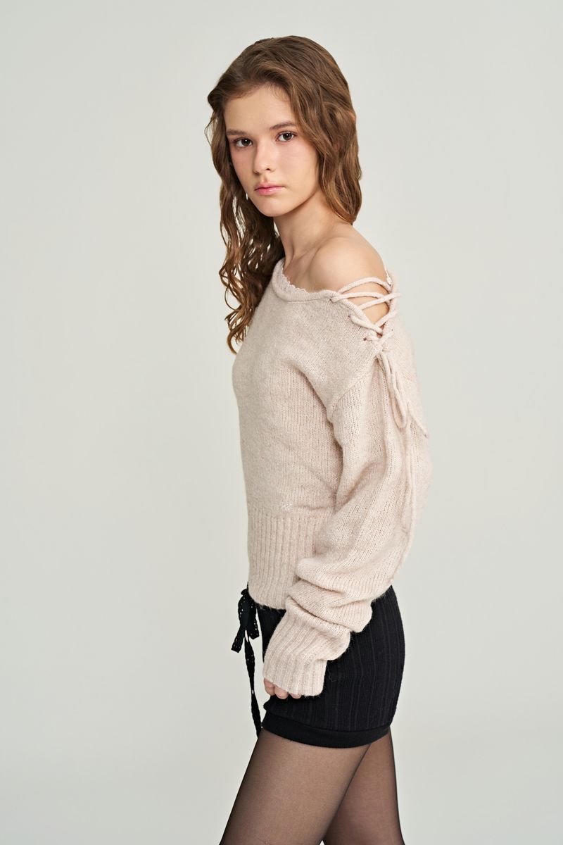 Romy lace-up knit, Milk Tea