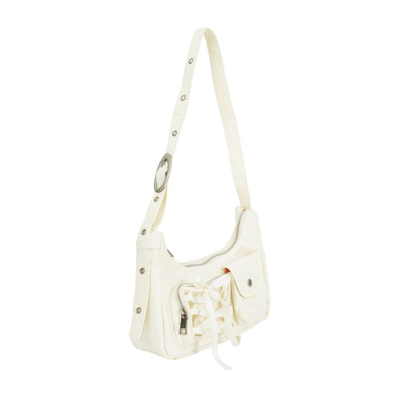 Nylon ribbon hobo bag_ivory