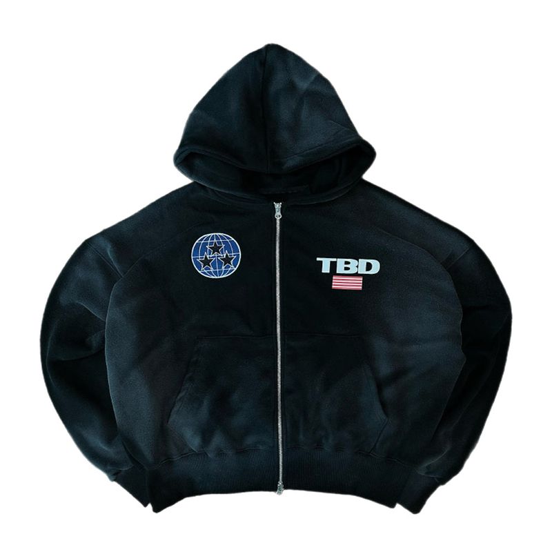 TOM'S BIRTHDAY（トムズバースデー）の「TBD World Logo Spray Hoodie Zipup Black（Tops）」