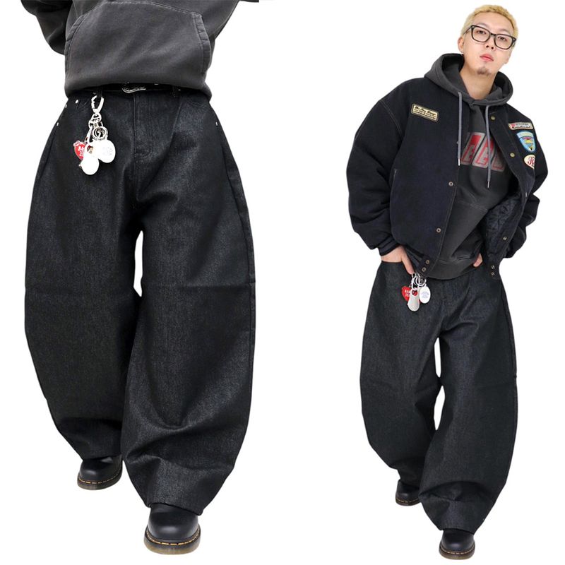 wide non-faded denim pants