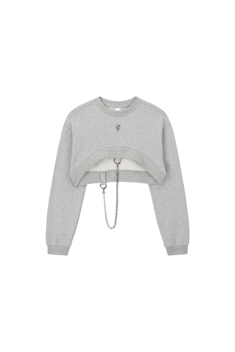 0 4 chain crop sweat shirt - GREY