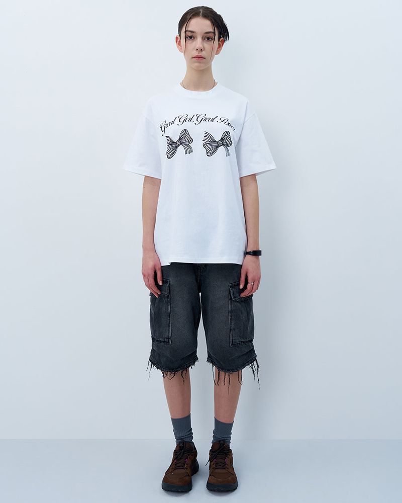 TWIN RIBBON TSHIRT-WHITE