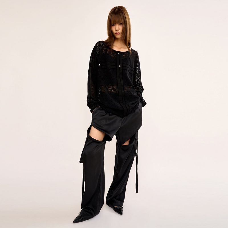 Satin Zipup Wide Cargo Pant