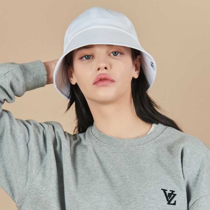 Monogram Label Round Bucket Hat White