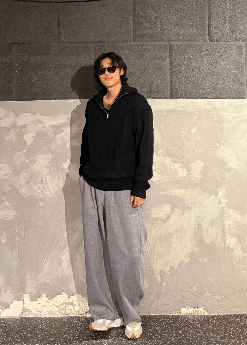 High-Neck Cable Half-Zip Up Knit 6COLOR