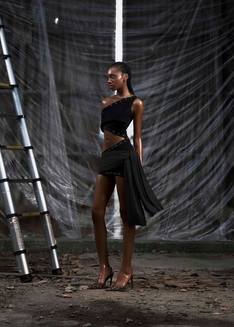 NONE One Shoulder Cut Out Wrapped Hips Dress
