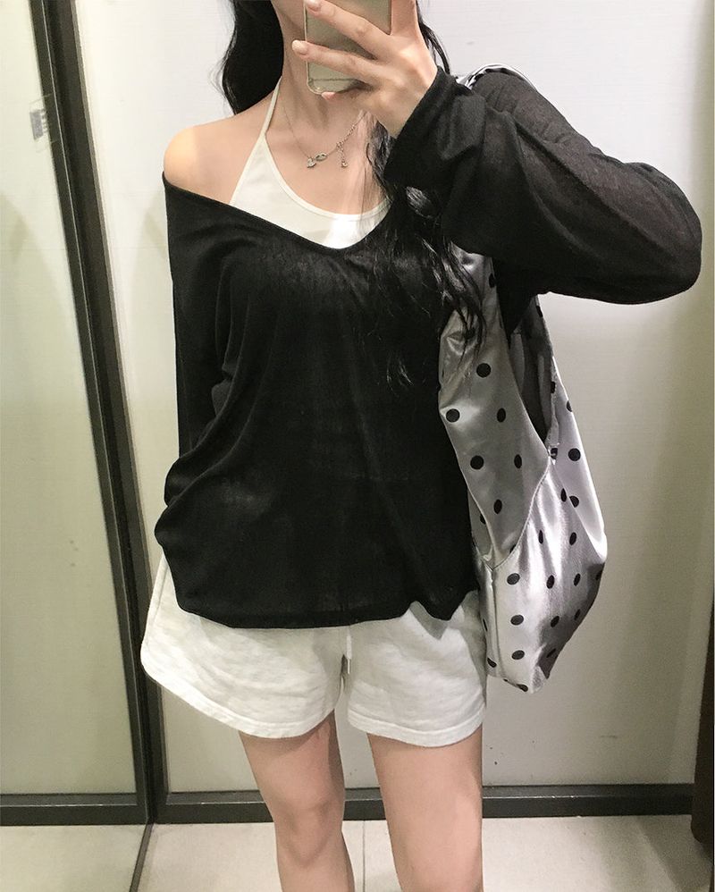 Deep V-neck Summer See-Through Knitwear (4 colors)