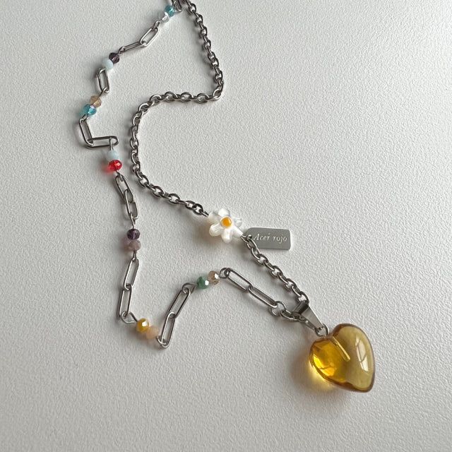 ely Yellow Orange Heart Flower Beads Hip Handmade Necklace