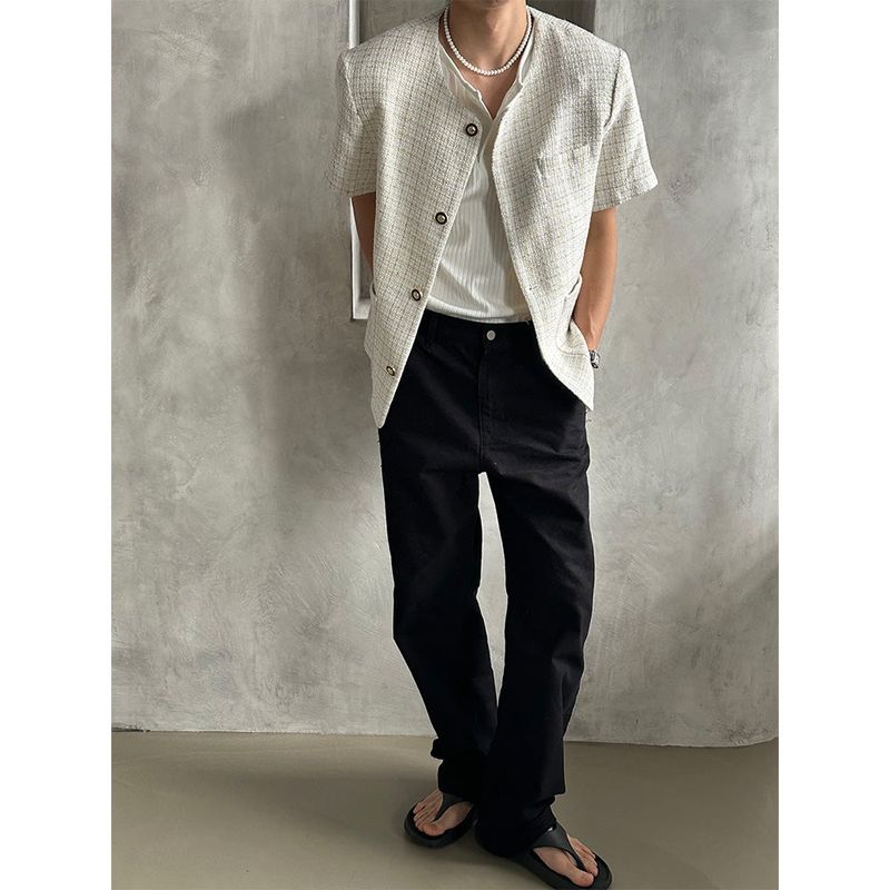[S/S] Round neck half tweed jacket (2color)