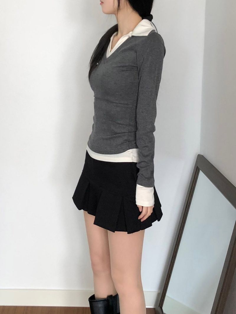 Layered Collar T-shirt (2 colors)