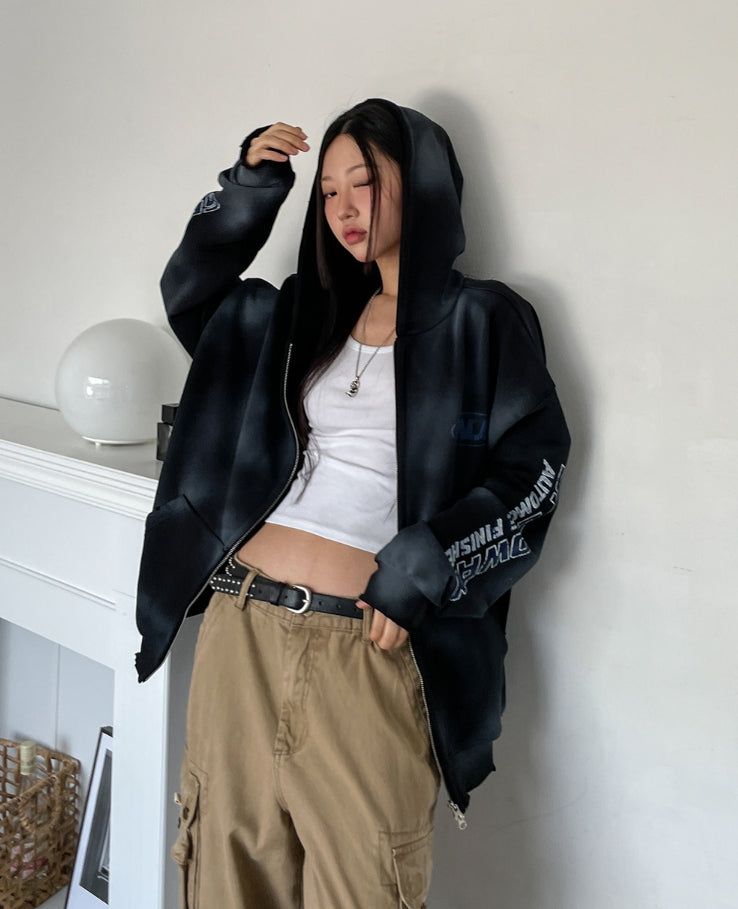 Motif Dirty Printing Hood Zip Up