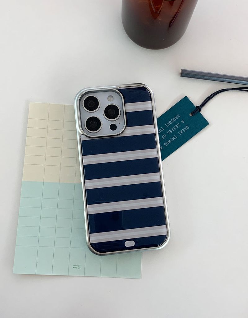 [MADE]ストライプアイボリー シルバー エポキシバンパー iPhoneケース