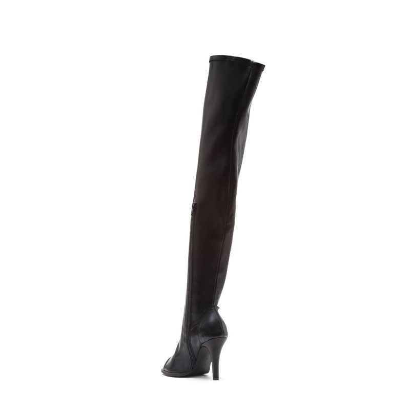 Thigh High Open Toe Heel Boots(Black)
