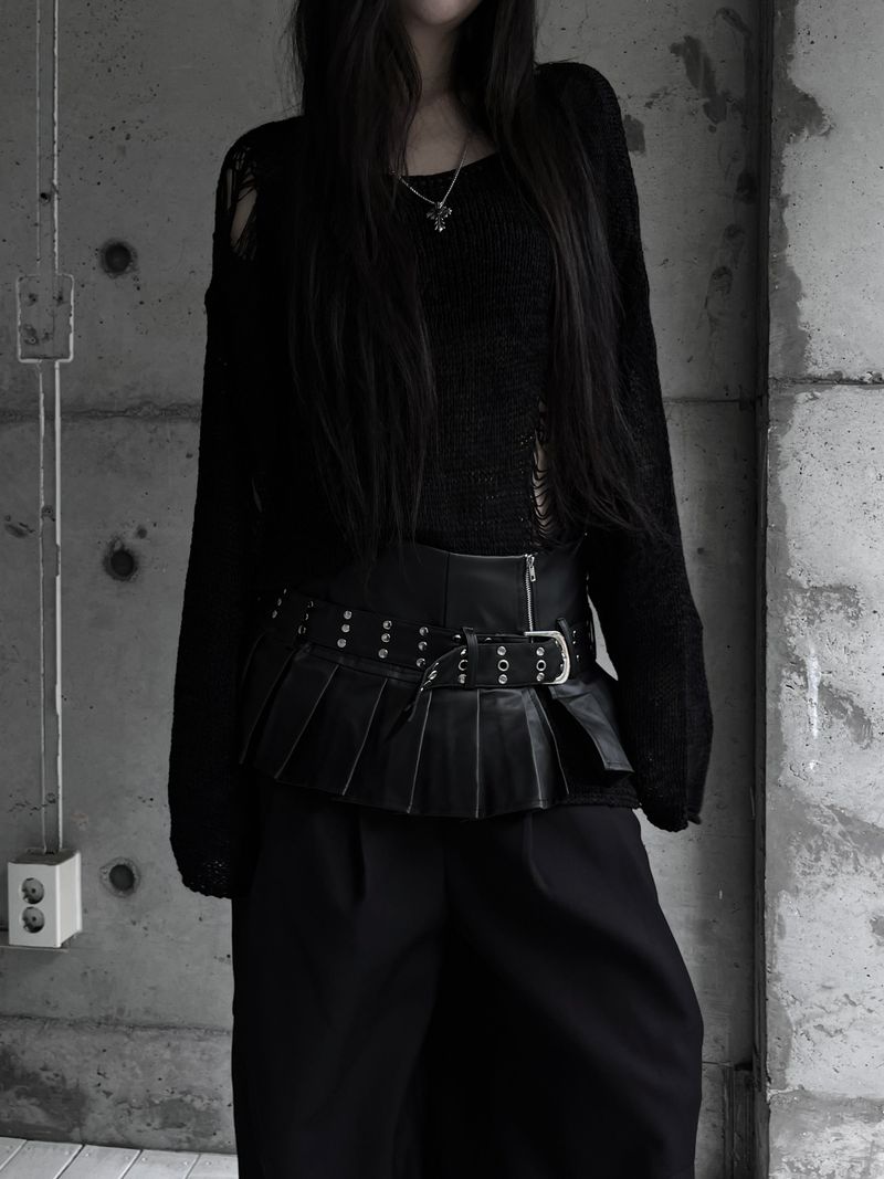 chic layered pleated leather skirt