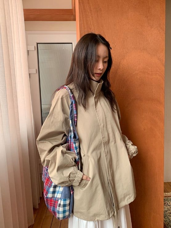 Zmeb Cotton Check Patchwork Shoulder Bag