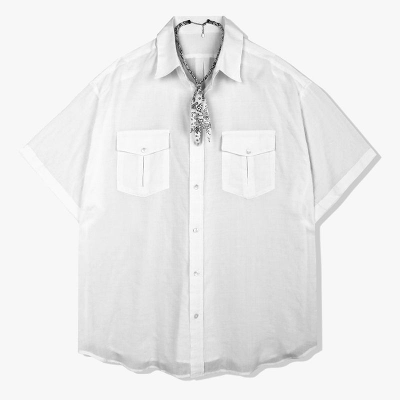 S SY（エスエスワイ）の「[bandana necklace set] washed check linen 2 pocket half shirt white（Tops）」