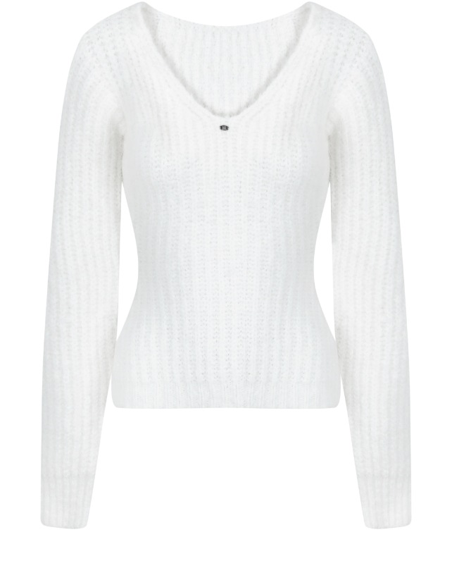 Alpaca Deep V-Neck Balloon Knit T