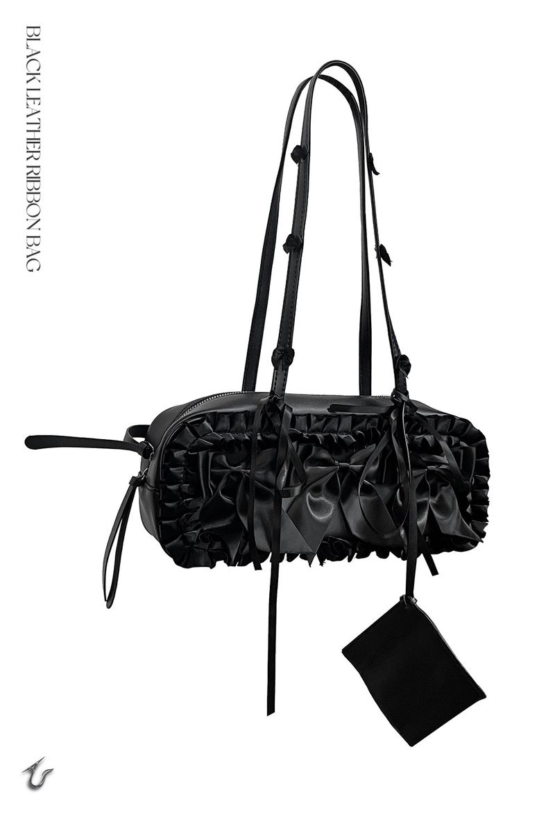 black leather ribbon bag