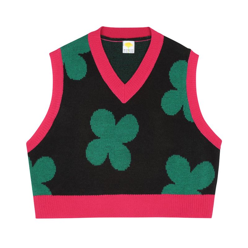 wonder visitor（ワンダービジター）の「Flower pattern crop knit vest [Black]（Tops）」