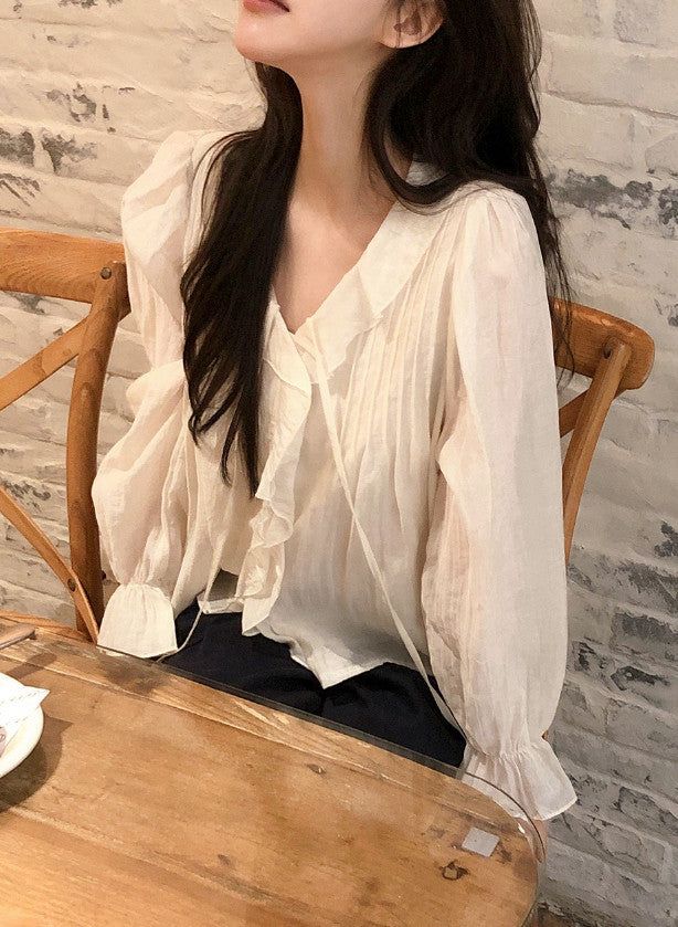 AD Strap Pintuck Frill Ruffle Blouse (3color)