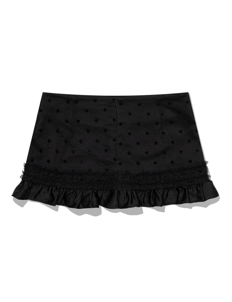 MESH STAR RUFFLE MINI SKIRT(BLACK)