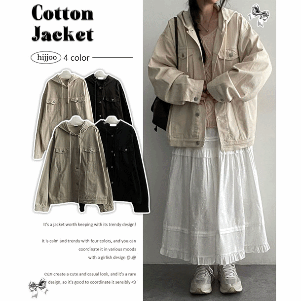 hijjoo（ハイチュー）の「[Brand quality!] Men's pocket boxy cotton hooded jacket (4 colors)（Jackets/Outerwear）」
