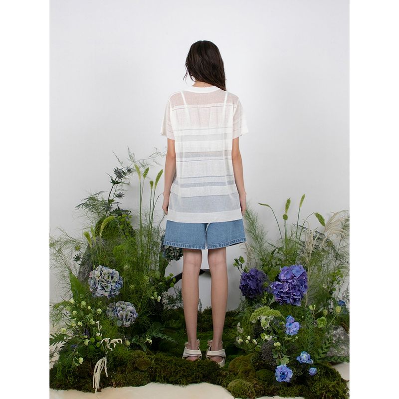 LINEN STRIPE KNIT TOP - WHITE
