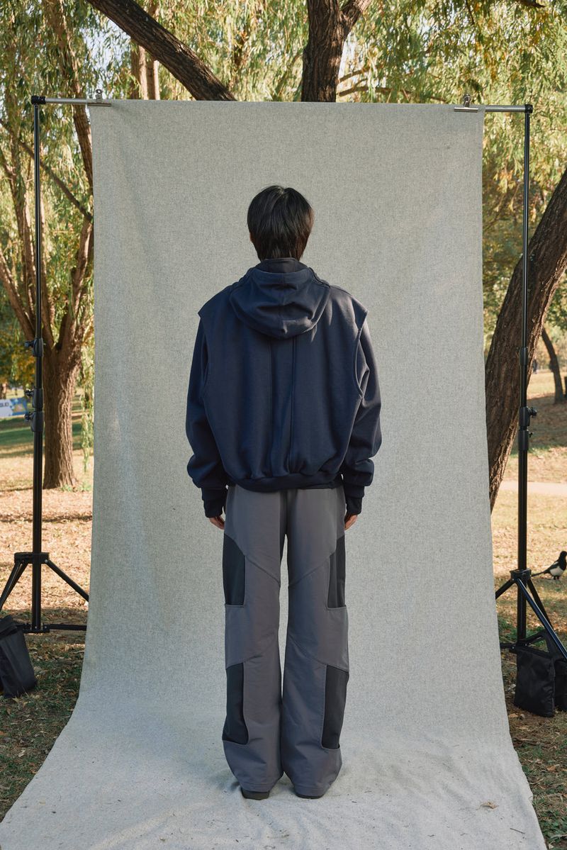 LAYERED STRING HOODIE ZIP-UP [NAVY]