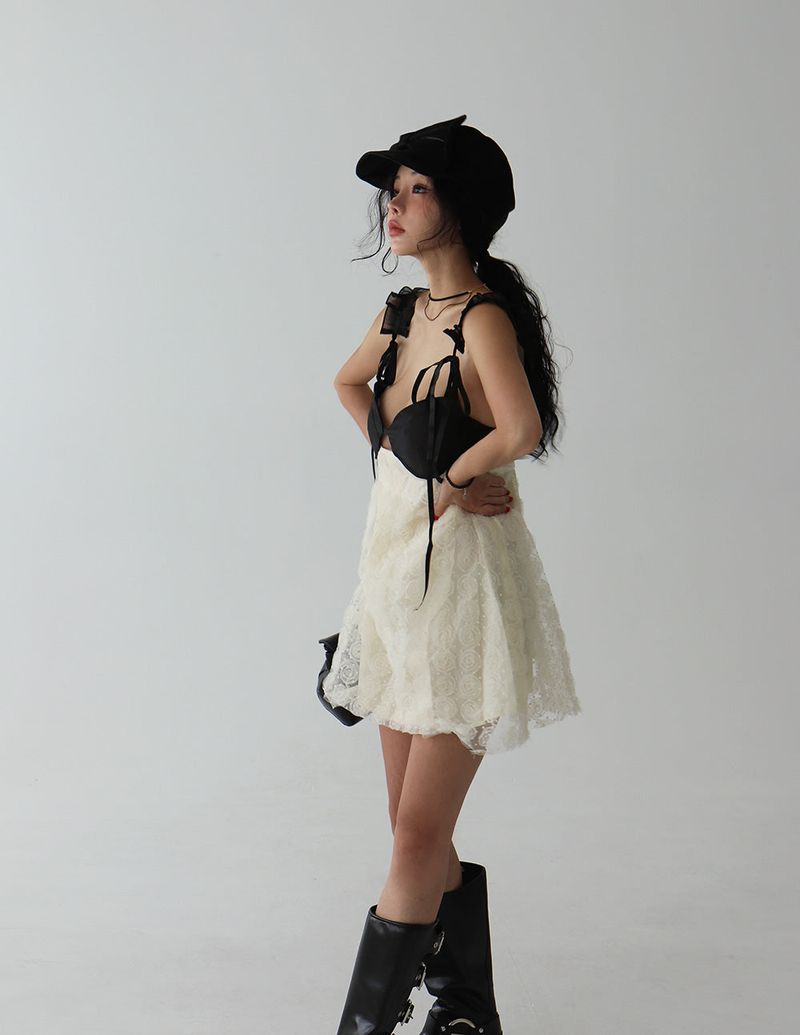 coloring flower embroidered mini dress