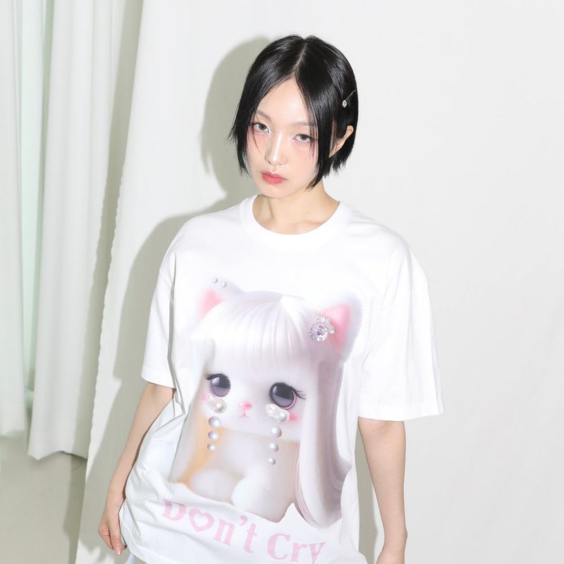 Don't Cry Half T-shirt - WHITE