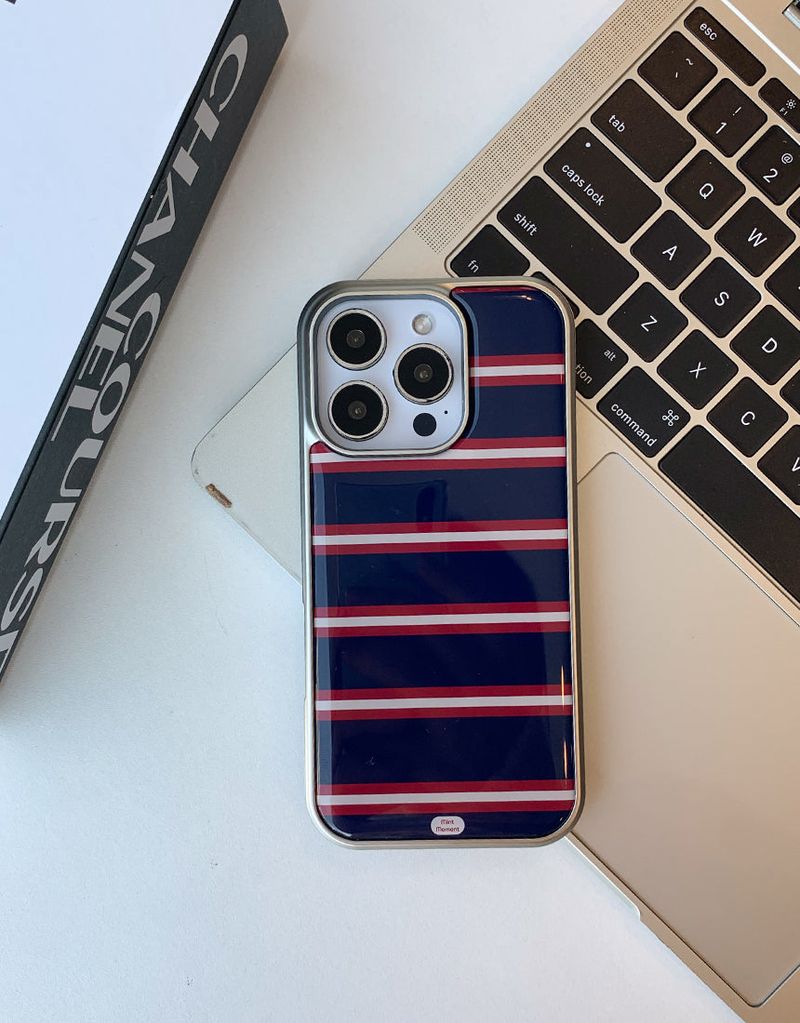 [MADE]ストライプレッド シルバー エポキシバンパー iPhoneケース