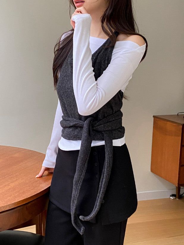Halter Neck Wrap Knit Bustier (3color)