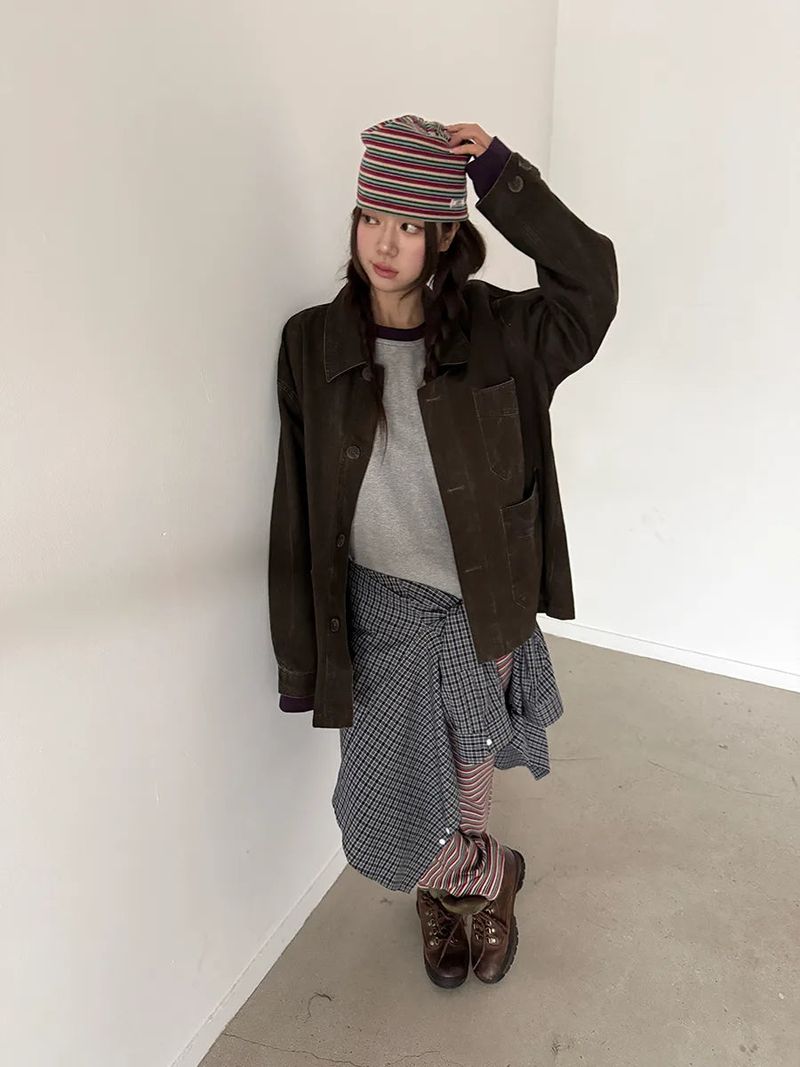 stripe short beanie