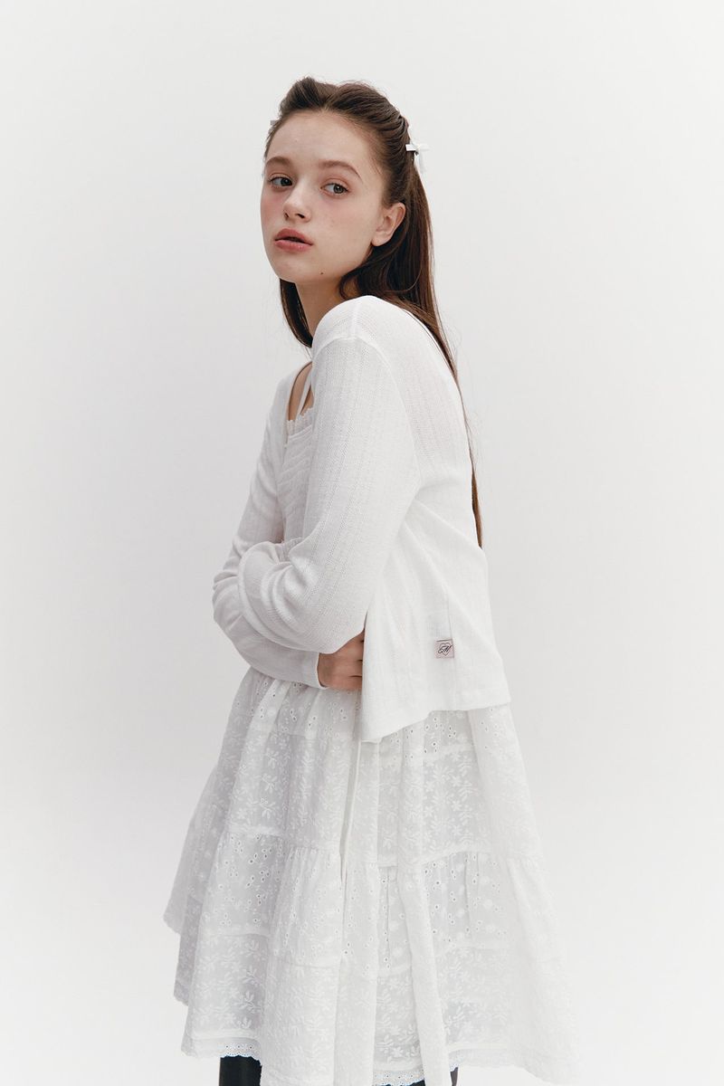 Ribbon Punching Cardigan Ivory