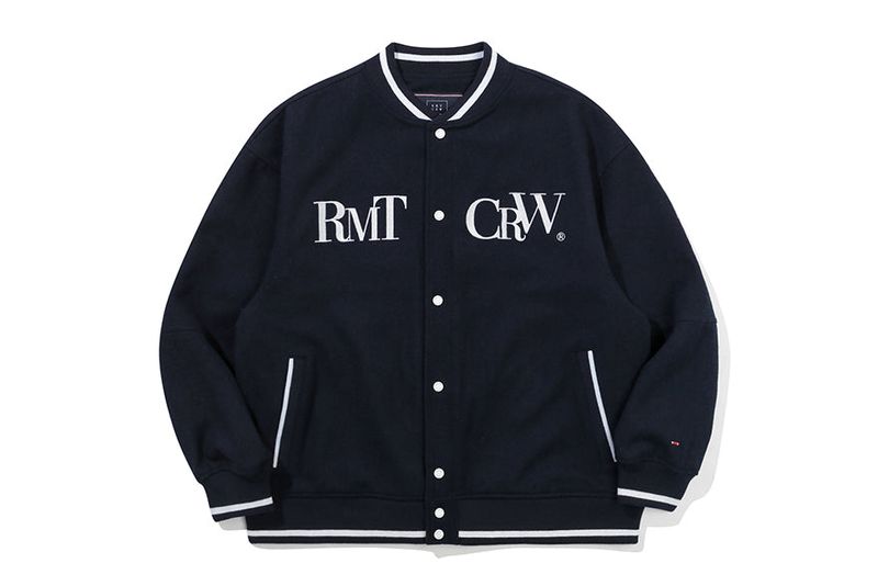 WILD FLOWER WOOL VARSITY JACKET_NAVY