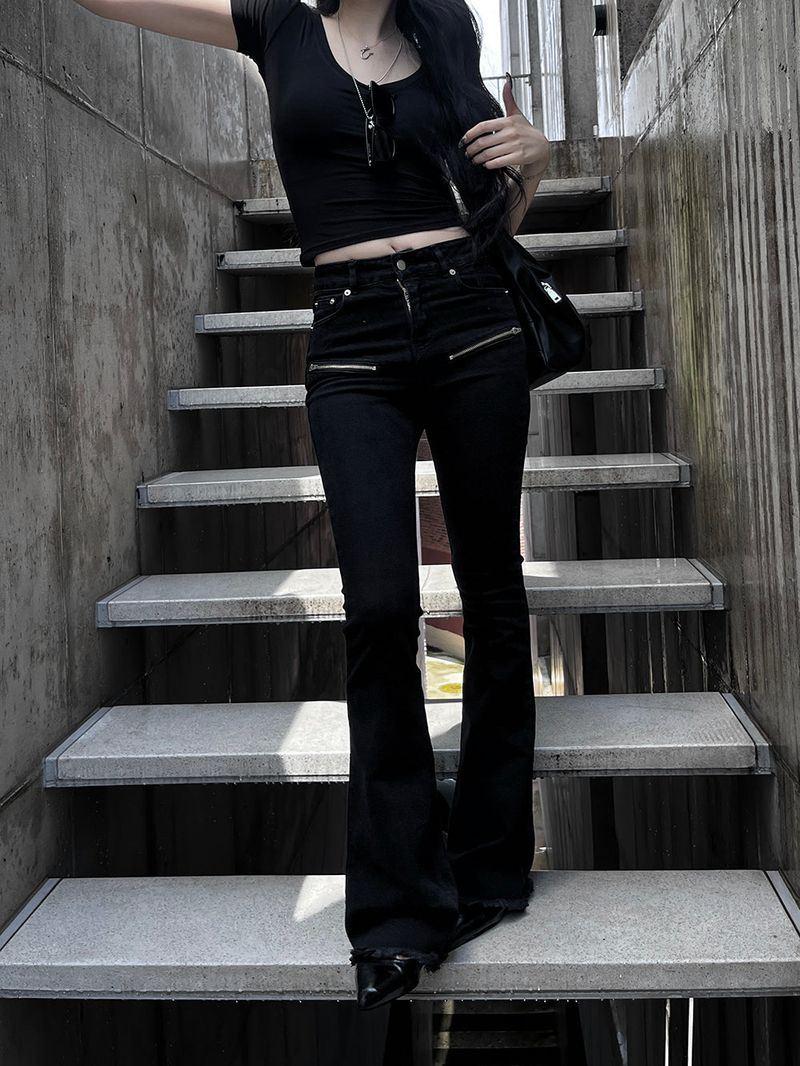 black zipper bootcut denim