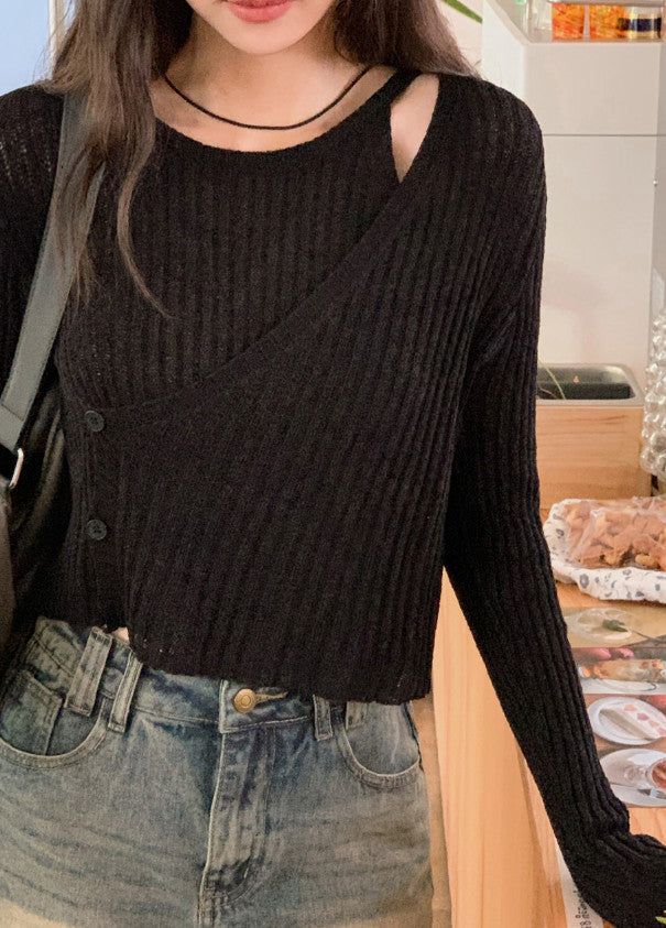 #Wrap Button Layered Knit (3color)