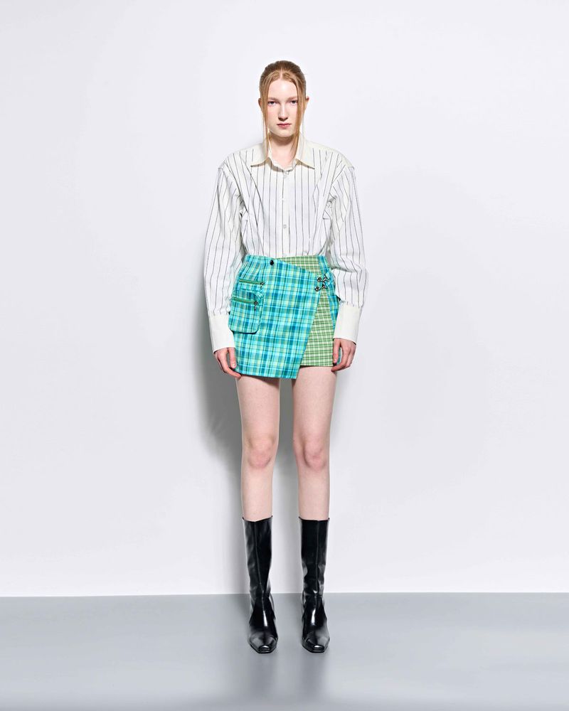 KIMZISU（キムジス）の「Check Panelled Mini Wrap Skirt _ Green（Skirts）」