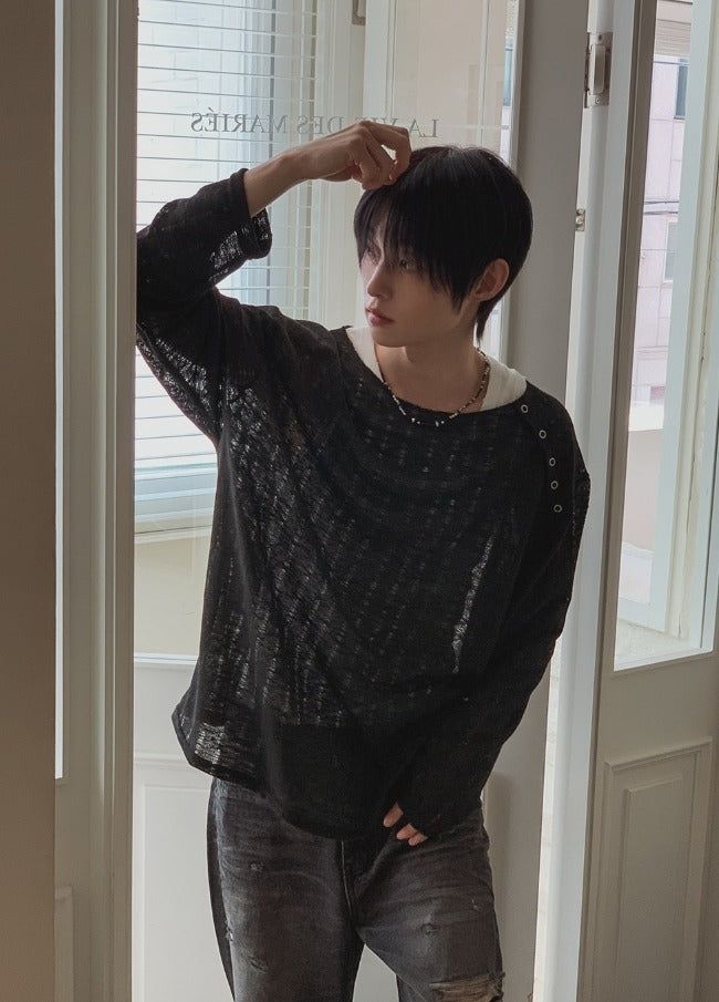 26SS★ [PLAN MADE/MADE] Slant Snap Damaged Knit