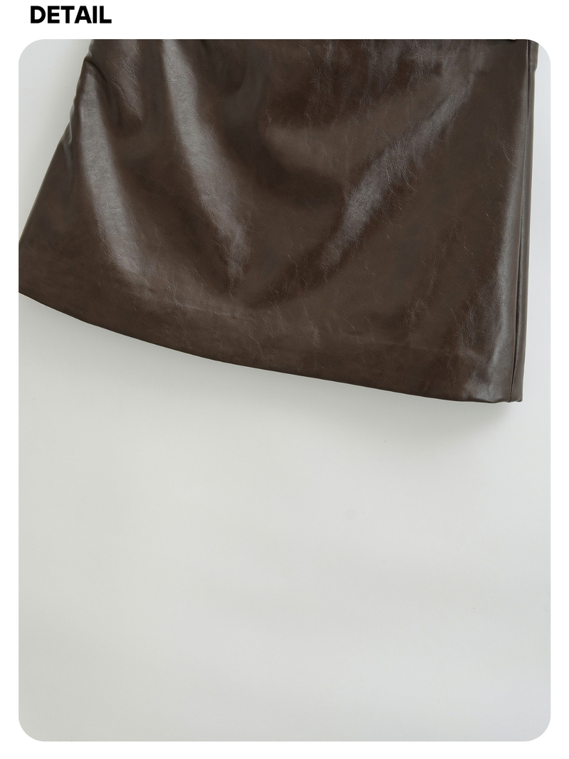 Olive leather A-line mini skirt