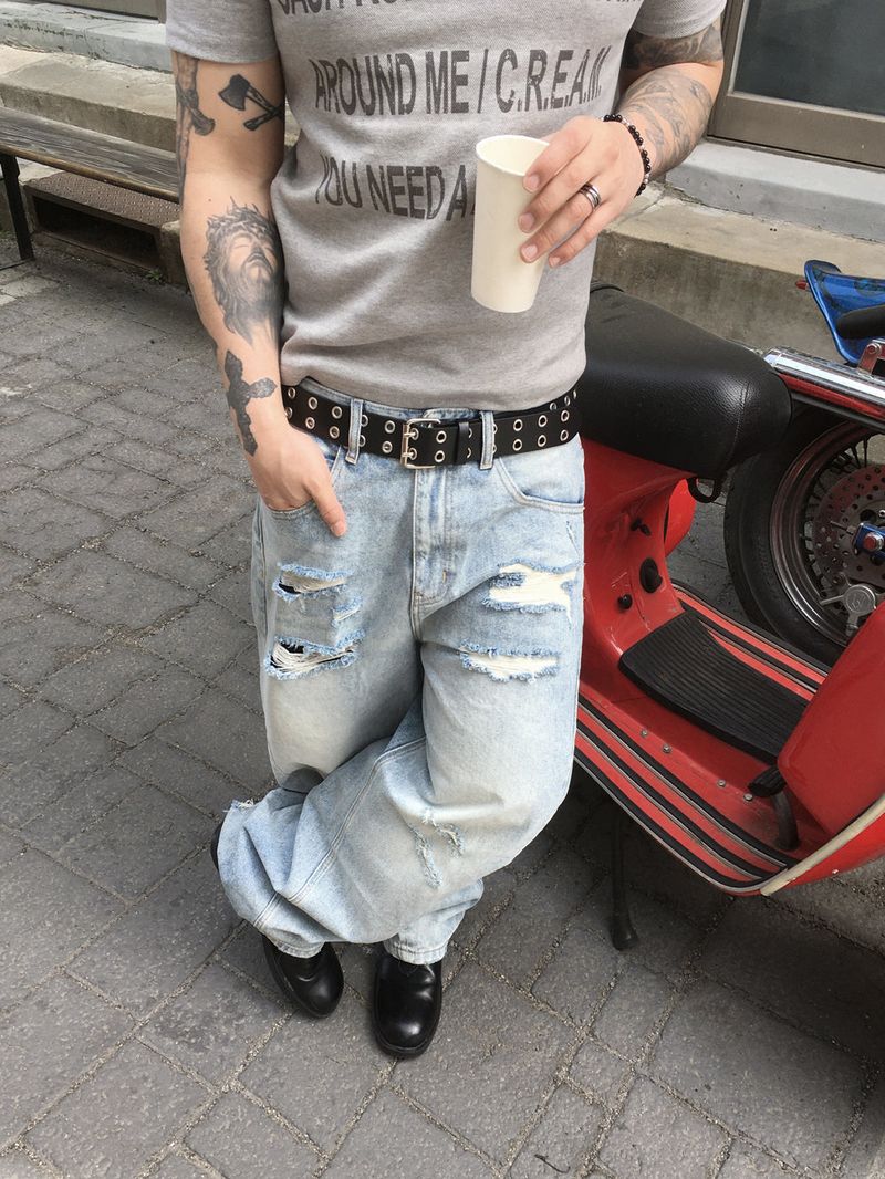 No.1726 T damage light denim PT